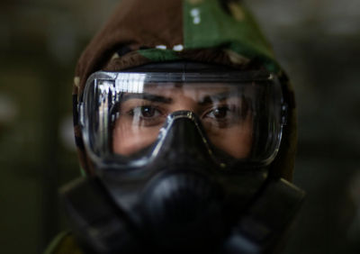 Airman wearing protective gear